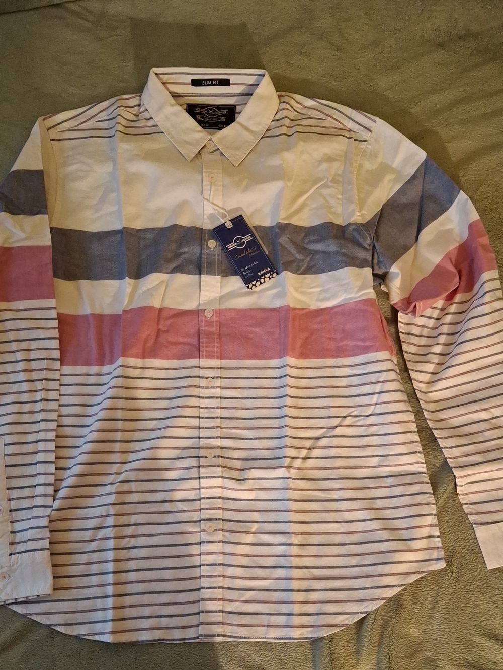 Slim Fit Casual Button-Down Shirt - Pink, Blue & White